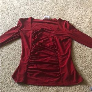Red ruffled blouse